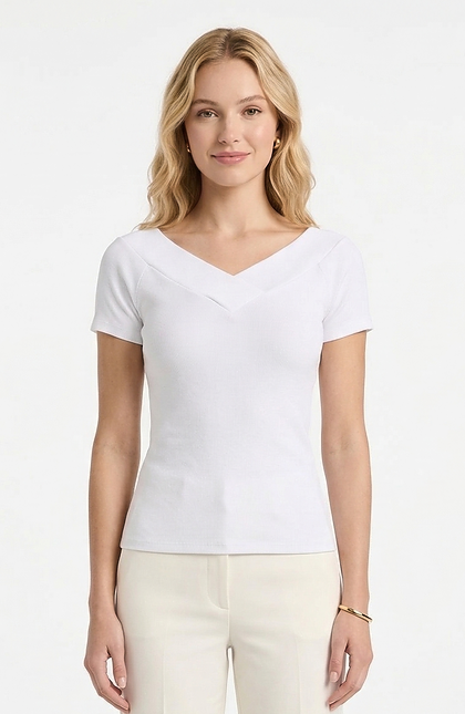 Women Cotton Rib V Neck