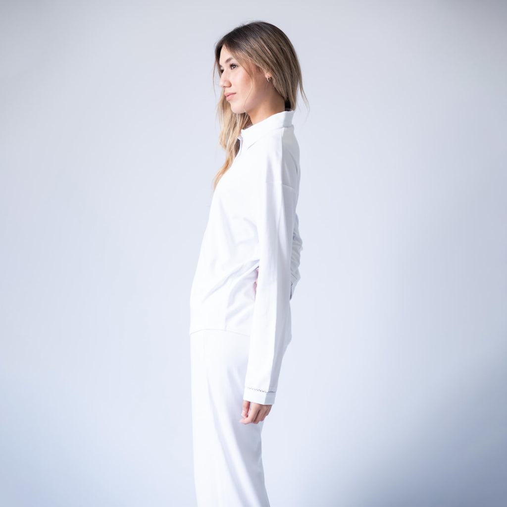 Long Pima Cotton Pajama Natural White Set