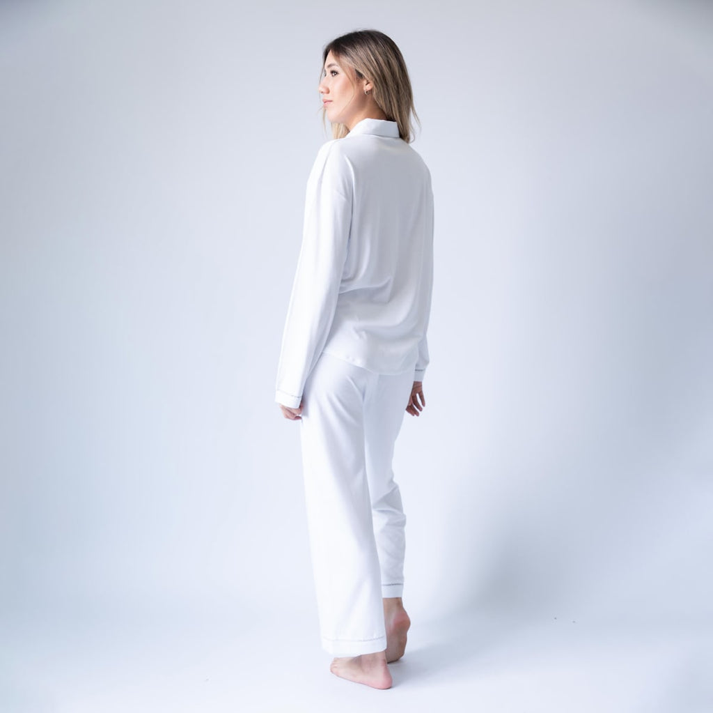 Long Pima Cotton Pajama Natural White Set