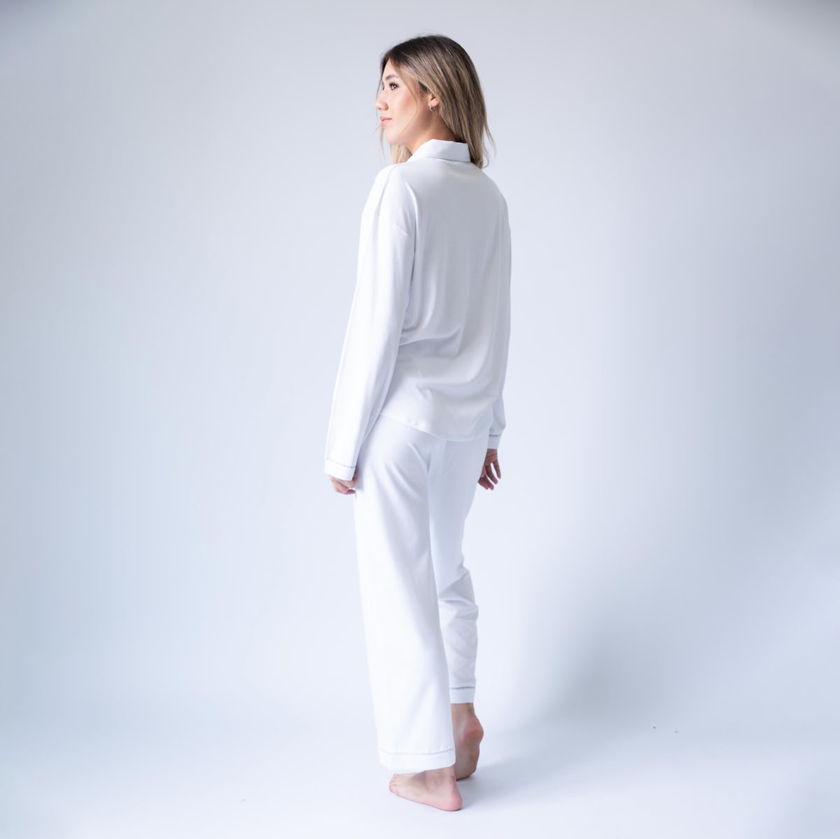 Long Pima Cotton Pajama Natural White Set