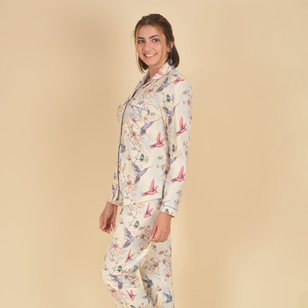 Long Pima Cotton Pajama Eleganza Natural Set
