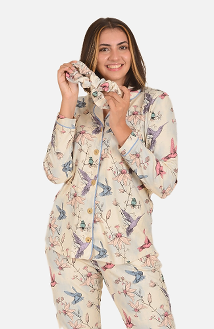 Long Pima Cotton Pajama Eleganza Natural Set