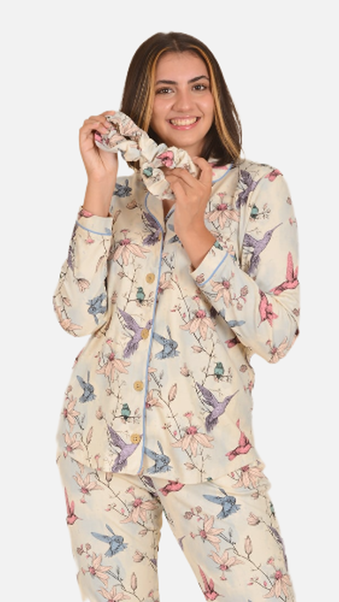 Long Pima Cotton Pajama Eleganza Natural Set