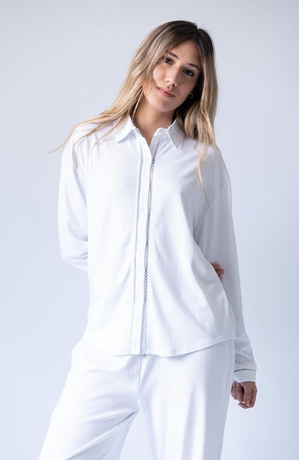 Long Pima Cotton Pajama Natural White Set